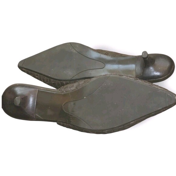 Talbots Sz 5 1/2B Brown Woven Leather Kitten Heel Pumps Pointed Toe Slingback - Picture 7 of 8